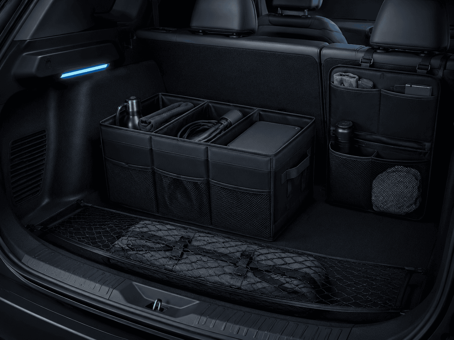 Boot & Cargo Organizer universal cabin accessory kit arranged in a graphite studio